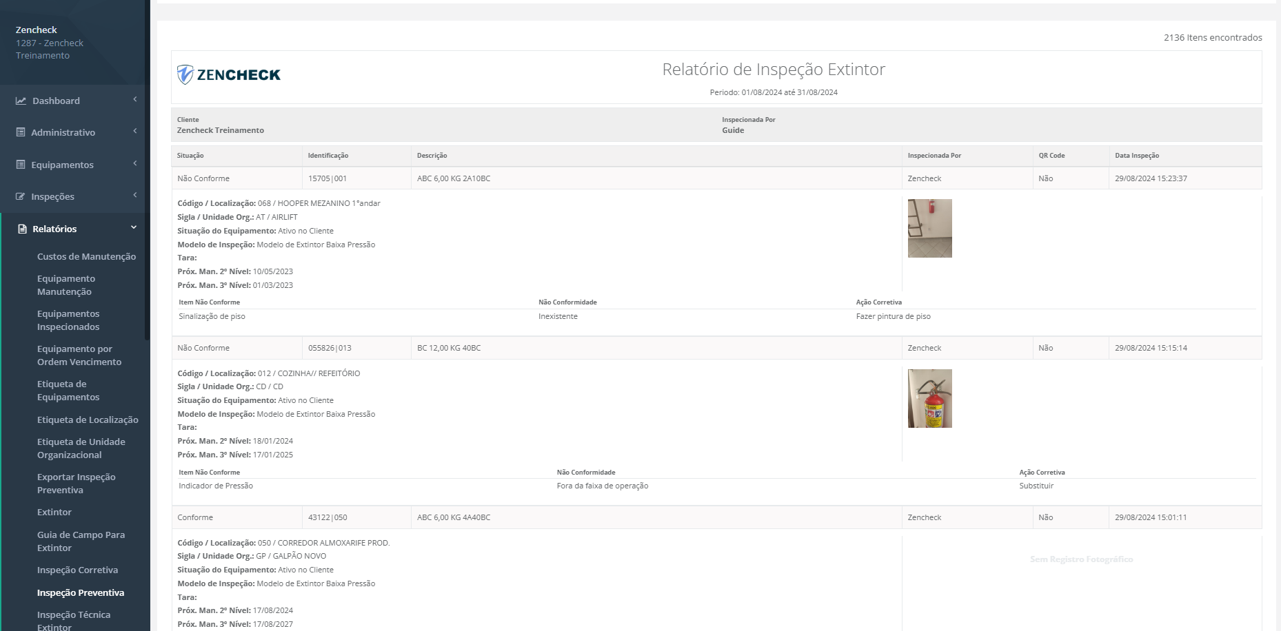 Relatório de inspeção preventiva no Zencheck
